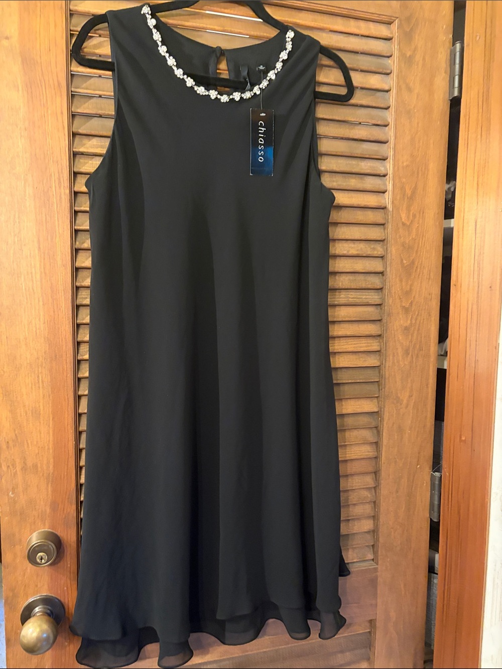 Black Sleeveless Embellished Neckline Dress